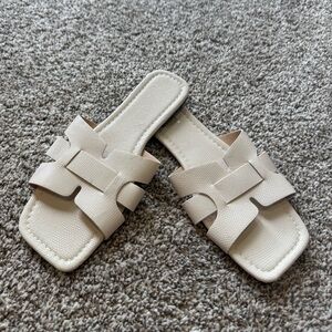 Women’s Cream Slide Sandals - Neutral Slip-On Flats